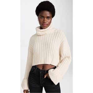 En Saison Renee Knit Turtleneck Cream Cropped Sweater - Small